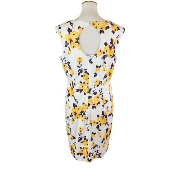 J Peterman Yellow Floral Sleeveless Sheath Dress 12 Fitted Sleeveless - Picture 5 of 7